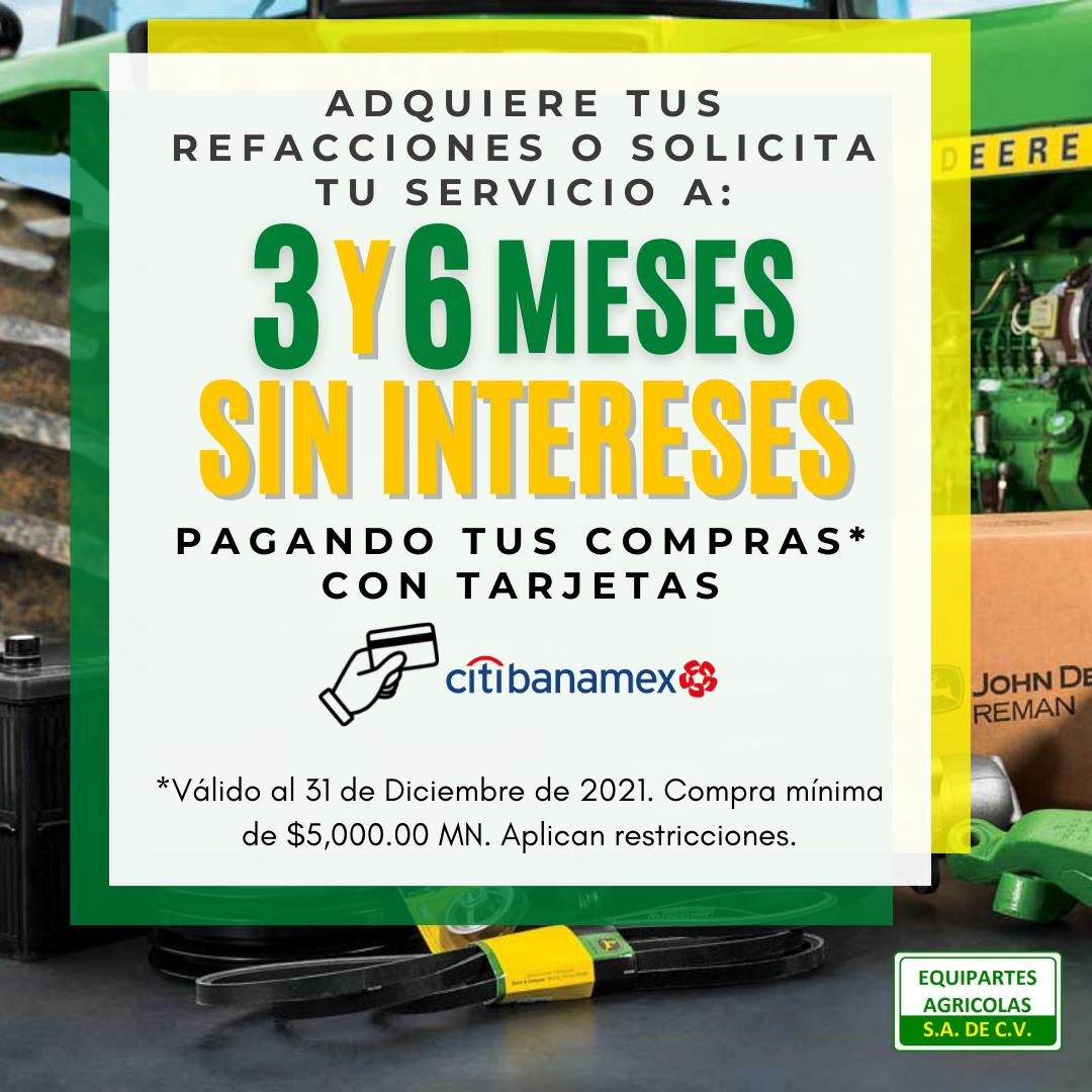 Aprovecha y adquiere refacciones o contrata tu servicio, pagando con tarjeta Citibanamex a 3 o 6 meses sin intereses.